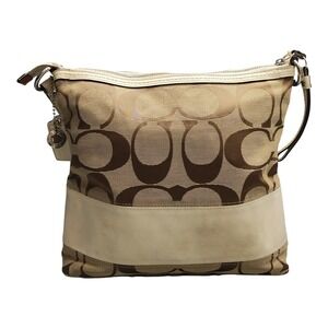 Coach Signature Shoulder Bag Womens Multi Canvas Leather Casual Zip Closure
